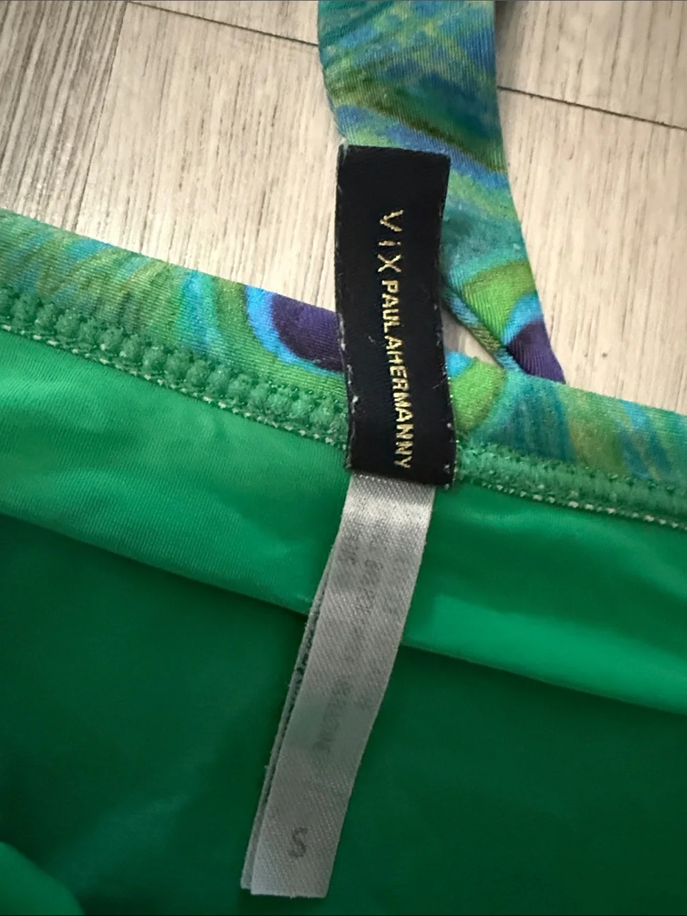 Green Peacock-Print Bandeau Bikini Top and Tie-Side Bottoms - Picture 3 of 5